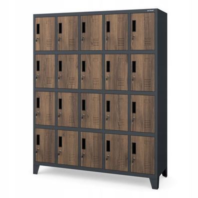 Umkleideschrank Spind Schließfachschrank 172x136x45 cm Anthrazit-Holzoptik