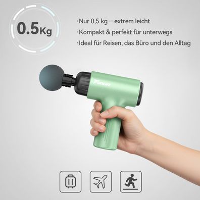 FunLife M2 Mini Massagepistole, 6 Intensitätsstufen, nur 0,5 kg, 4 Massageköpfe
