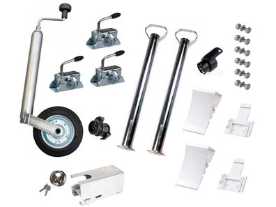 PKW Anhänger Zubehörset: Stützrad, Stützen 700 mm, Klemmhalter, Keile inkl. Halter