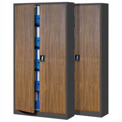 2er Set Aktenschrank Metallschrank Büroschrank 185 x 90 x 40 cm Anthrazit/Holzoptik