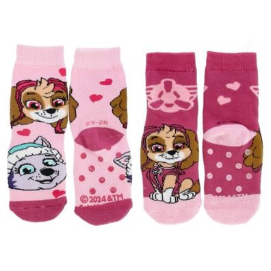 Paw Patrol Socken 2er Pack mit Anti Rutsch Sohle rosa Baumwolle