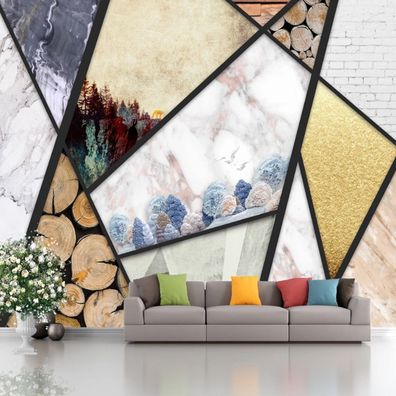 Fototapete Weißer Marmor Gold Geometrie Wanddeko Wohnzimmer Schlafzimmer 10352