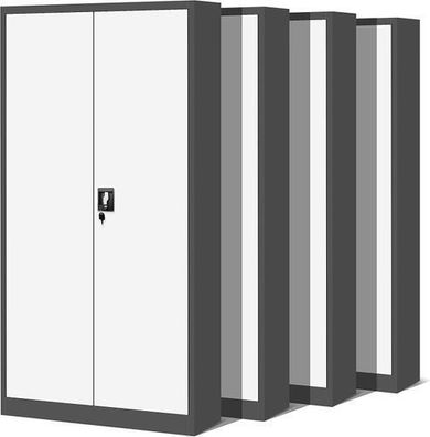 4er Set Aktenschrank Metallschrank Büroschrank 195 cm x 90 cm x 40 cm anthrazit/weiß)