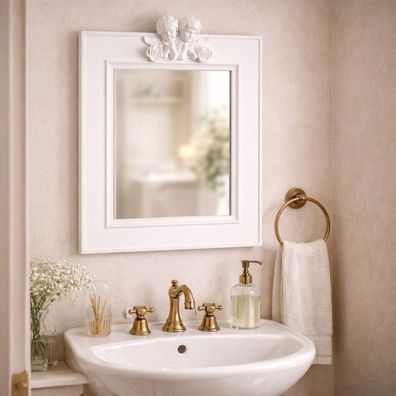 barock Wandspiegel ENGEL antik Spiegel Holzrahmen Design ANGELO 48x40cm weiß