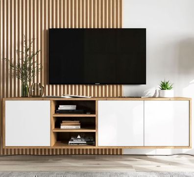 RTV-Wandschrank Fernsehschrank Modern TV-Schrank RTV 150 cm Wotan Eiche - Weiß Matt