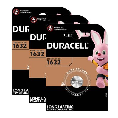 3x Duracell DL1632 CR 1632 3V Lithium Batterie Knopfzelle im Blister