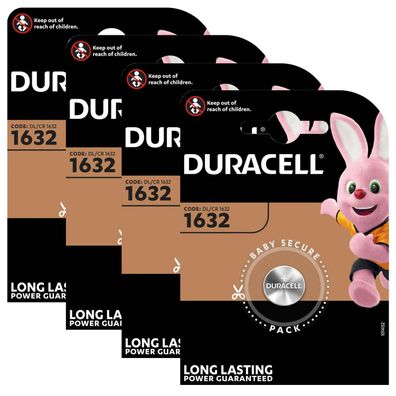 4x Duracell DL1632 CR 1632 3V Lithium Batterie Knopfzelle im Blister