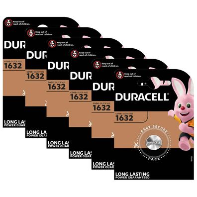 6x Duracell DL1632 CR 1632 3V Lithium Batterie Knopfzelle im Blister