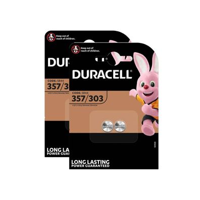 2x Duracell 357/303 Knopfzelle Batterie V357 V303 SR44 1,5V 2er Blister