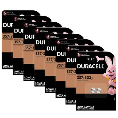 8x Duracell 357/303 Knopfzelle Batterie V357 V303 SR44 1,5V 2er Blister