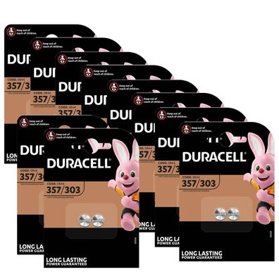 10x Duracell 357/303 Knopfzelle Batterie V357 V303 SR44 1,5V 2er Blister