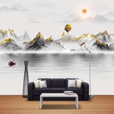 Fototapete Asiatische Gold Landschaft Wanddeko Wohnzimmer Schlafzimmer 10364