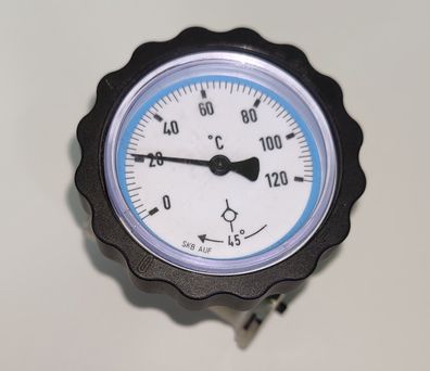 PL-Pumpenflanschkugelhahn 1 Zoll mit Thermometerhandgriff blau