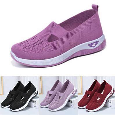 Damen Sport Sneakers Wanderschuhe Atmungsaktive Leichte Turnschuhe Slip On DE