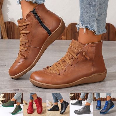 Damen Winter Schneeschuhe Flache Stiefeletten Vintage Boots Frauen Kurze Stiefel