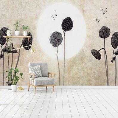 Fototapete Zen Stil Handgemalt Lotus Libellen Wanddeko Schlafzimmer 10380