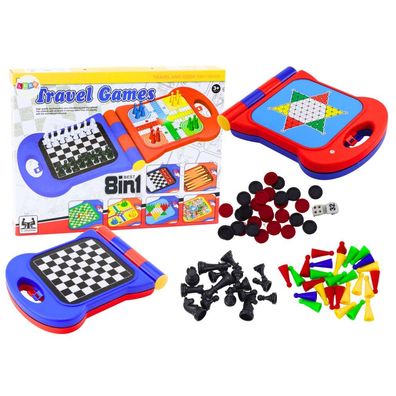 Reisespiel 8in1 Schach Dame Ludo Backgammon Chinesische Schlangen und Leitern