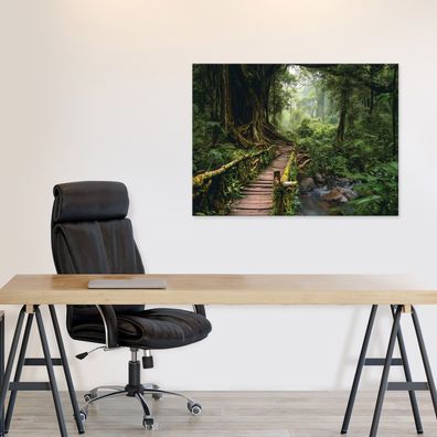 Leinwandbild Wald Brücke Bäume Fluss Leinwand Bilder Wanddeko Wohnzimmer Schlafzimmer