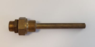 Messing Tauchhülse / Schutzrohr L=130 mm Ø 10 mm AG 1/2 Zoll DN 15 SW 27, 2x AG