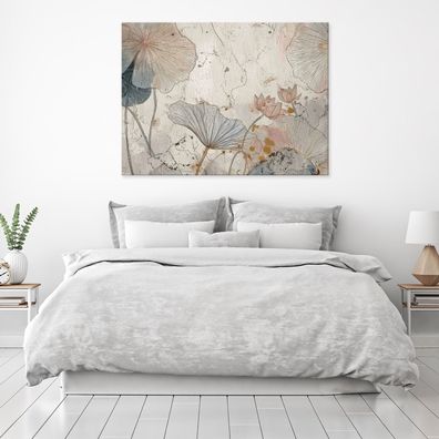 Leinwandbild Blumen Beton Blätter Leinwand Bilder Wanddeko Wohnzimmer Schlafzimmer