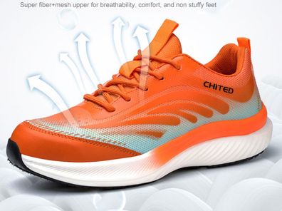 Herren Damen Sicherheitsschuhe Stahlkappe Sport Sneaker Orange Arbeitsschuhe