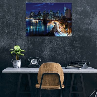 Leinwandbild Stadt Nacht Brücke Leinwand Bilder Wanddeko Wohnzimmer Schlafzimmer
