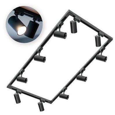 Schienensystem Komplett-Set 2x2m+2x1m Schiene, 4x L-Verbinder, 10x Lampe Schwarz