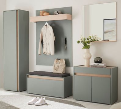 Garderobe Set 6-teilig "Center" in Salbei und Barista Eiche Garderobenkombination 260