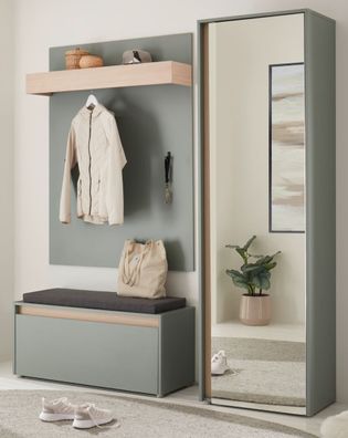 Garderobe Set 4-teilig "Center" in Salbei und Barista Eiche Garderobenkombination 170