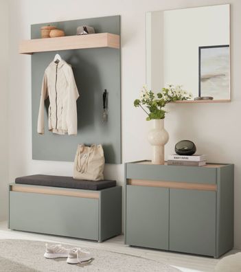 Garderobe Set 5-teilig "Center" in Salbei und Barista Eiche Garderobenkombination 190