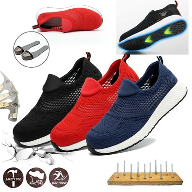 Herren Damen Sicherheitsschuhe Leicht Mesh Atmungsaktiv Stahlkappe Arbeitsschuhe