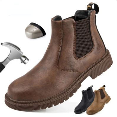 Herren Sicherheitsschuhe Chelsea Stiefel Stahlkappe Wasserdicht Arbeitstiefel DE