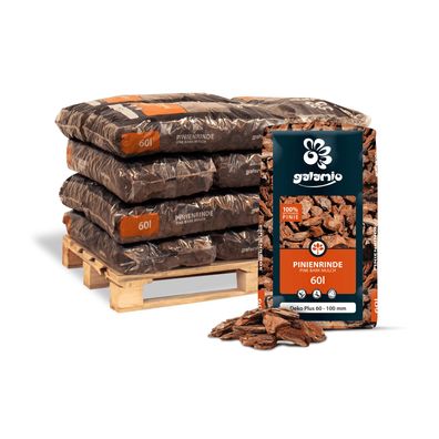 Galamio Rindenmulch Pinie Deko Plus 60l x 12 Sack 720l 12er Palette Körnung 60 - 100
