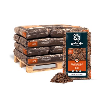 Galamio Rindenmulch Pinie Mittel 60l x 12 Sack 720l 12er Palette Körnung 15 - 25