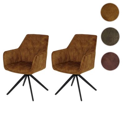 2er-Set Esszimmerstuhl HWC-L80, Küchenstuhl Armlehne drehbar Auto-Return Samt 440g/m²