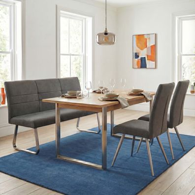 Set 2x Esszimmerstuhl+Sitzbank HWC-G55, Bank Küchenstuhl Stuhl, Stoff/Textil