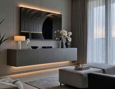 Lowboard PARIS 200 cm Dunkelgrau Matt - Soft Close TV-Schrank - LED optional