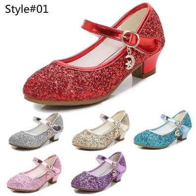 Festliche Kinder Madchen Schuhe Absatz Glitzer Hochzeit Party Prinzessin Schuhe
