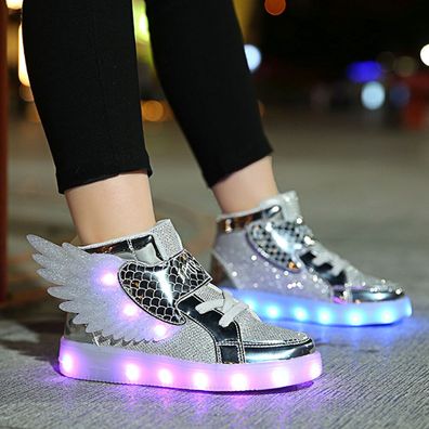 Kinder LED Farbwechsel Schuhe Sneaker Leuchtende Turnschuhe Glanzende Schuhe