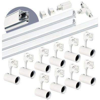 Schienensystem Komplett-Set 10x GU10 Lampe 2x1m + 2m Schiene externer T-Stecker weiß
