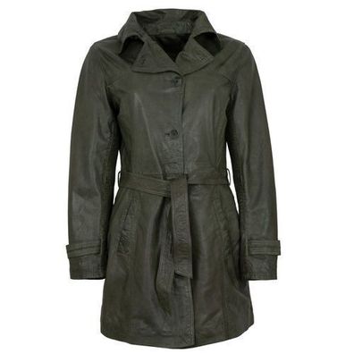 MADDOX - Damen Ledermantel Trenchcoat Lammnappa olive