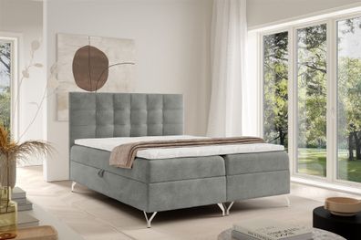 Boxspringbett Schlafzimmerbett Candela Premium 200x220cm Stoff Coral Grau