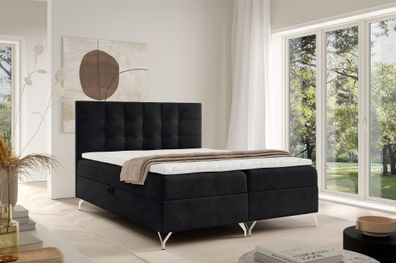 Boxspringbett Schlafzimmerbett Candela Premium 140x220cm Stoff Coral Schwarz