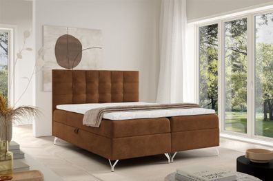 Boxspringbett Schlafzimmerbett Candela Premium 180x220cm Stoff Coral Braun