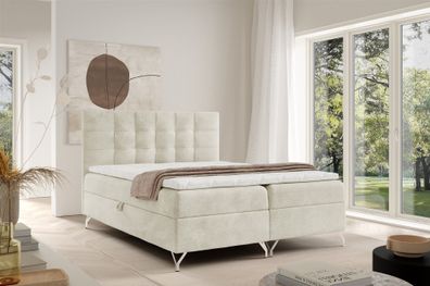 Boxspringbett Schlafzimmerbett Candela Premium 120x200cm Stoff Coral Ecru