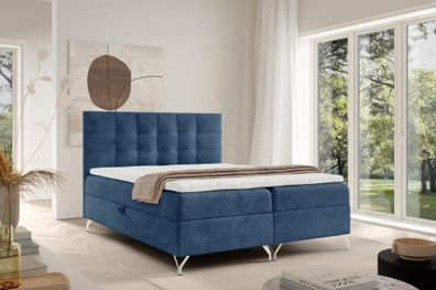 Boxspringbett Schlafzimmerbett Candela Premium 180x220cm Stoff Coral Blau