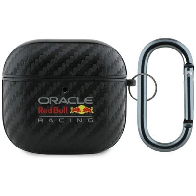 Hülle Case AirPods 4 ORACLE Red Bull Racing Carbon Look schwarz Logo Bullen