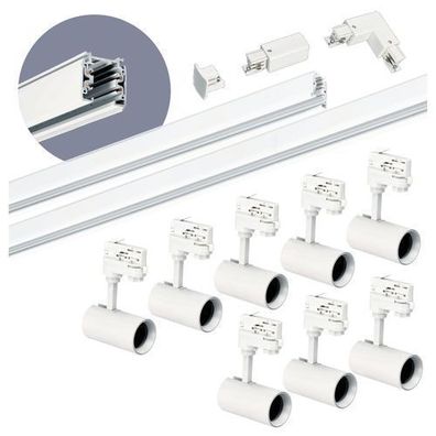 Schienensystem Komplett-Set mit 8x GU10 Spots und 1m + 2m Schiene + Schalter L WEISS