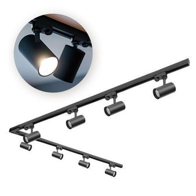 Schienensystem Komplett-Set 2m+2m Schiene Schalter 'L' 8x Lampe, 2x Stecker Schwarz