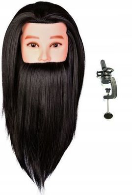 Herren-Trainingskopf Mark schwarz mit Bart aus Thermohaar und Griff Friseurkammkopf